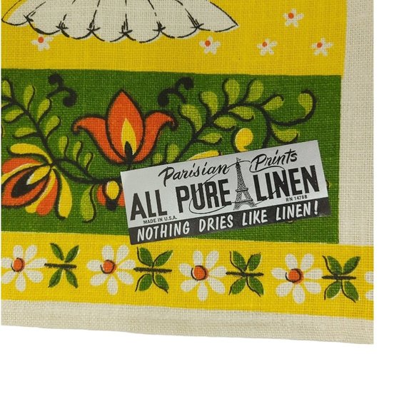 Parisian Prints Tea Towel Fruit Bowl Floral Kettle All Pure Linen NOS Lot of 3 - Picture 9 of 9